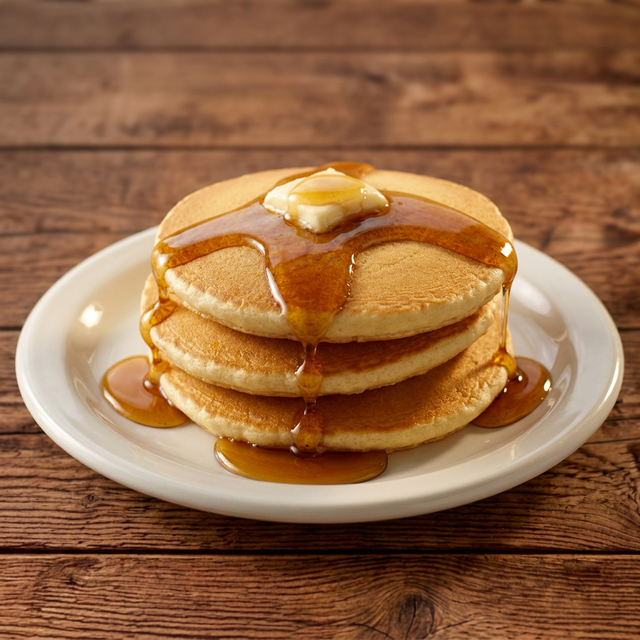 Pancakes or French Toast with 2 Eggs (Pancakes o Tostadas Francesas con 2 Huevos).